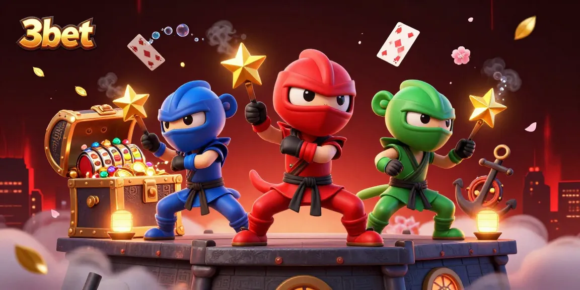 Experience the excitement of 3bet with colorful characters and dynamic casino elements in this vibrant illustration.