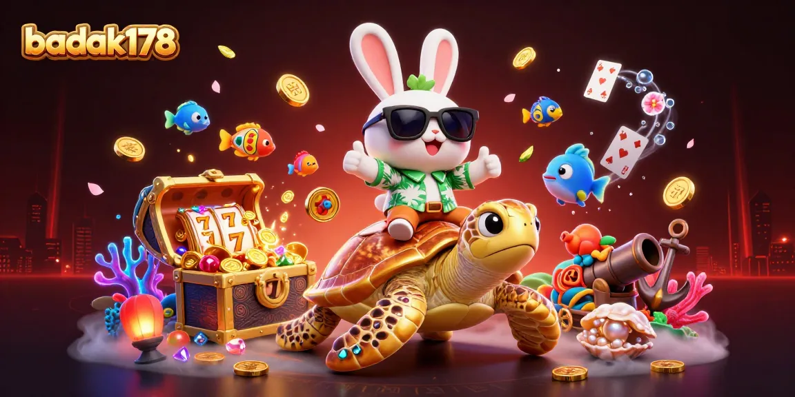 Engage with badak178's vibrant casino adventure featuring a lucky rabbit and a golden turtle.