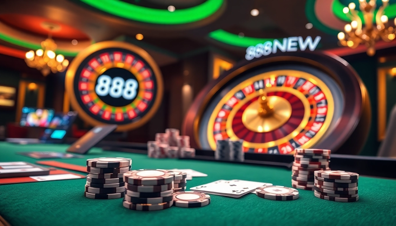 Experience the vibrant excitement of 888NEW casino with a modern gambling table setup.