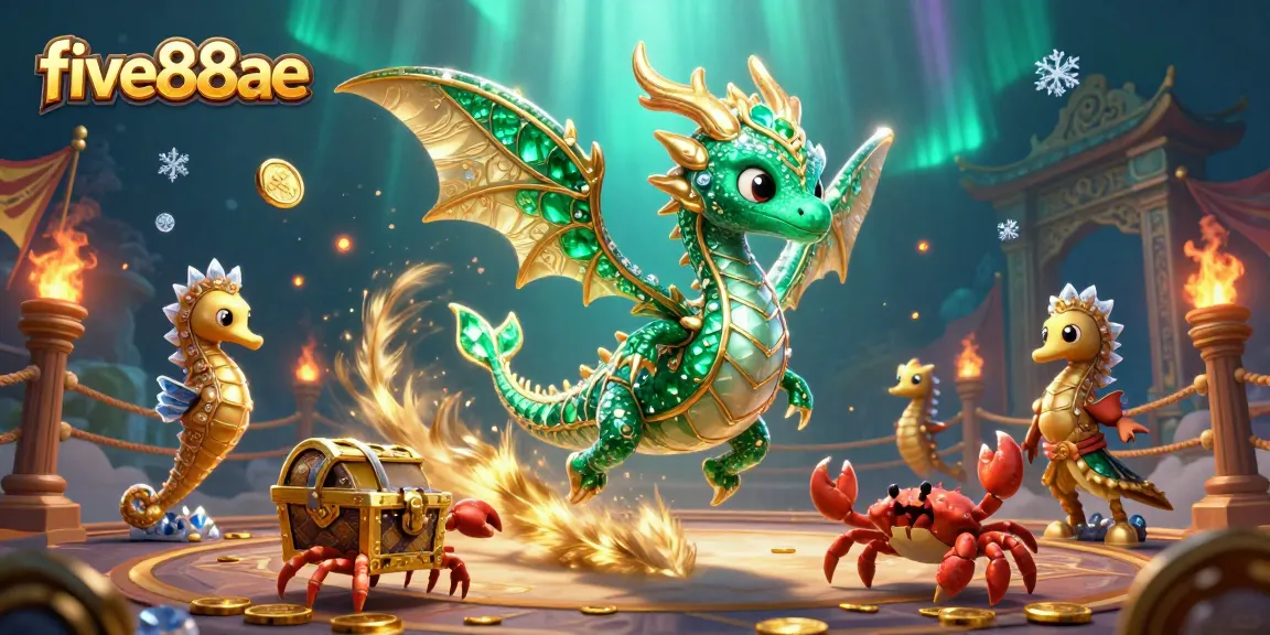 Experience the thrill at five88ae with a vibrant underwater casino adventure featuring a whimsical sea dragon and treasure.