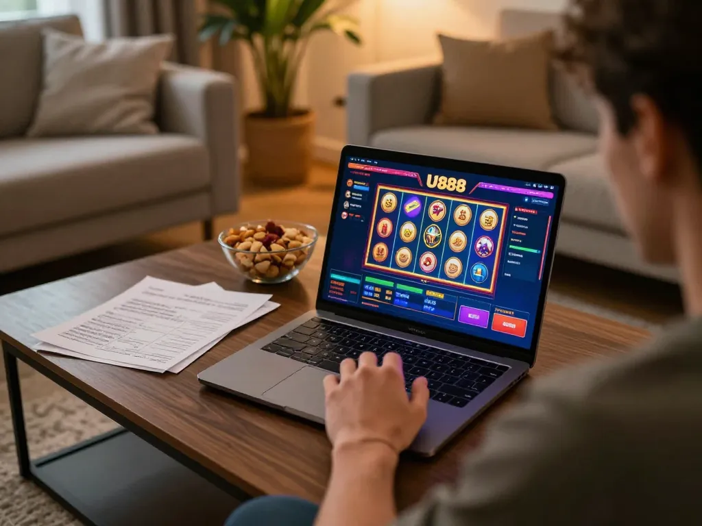 Experience thrilling gameplay on U888 platform with casino excitement displayed on laptop screen