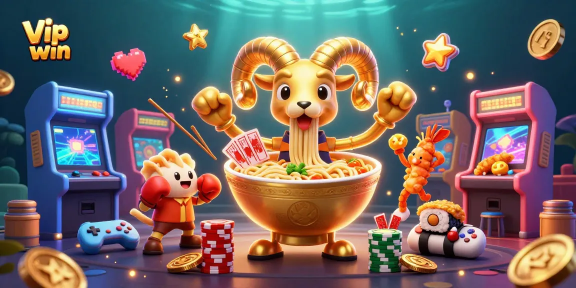 Engage with Vip win at a vibrant casino-themed scene featuring playful characters and colorful gaming elements.
