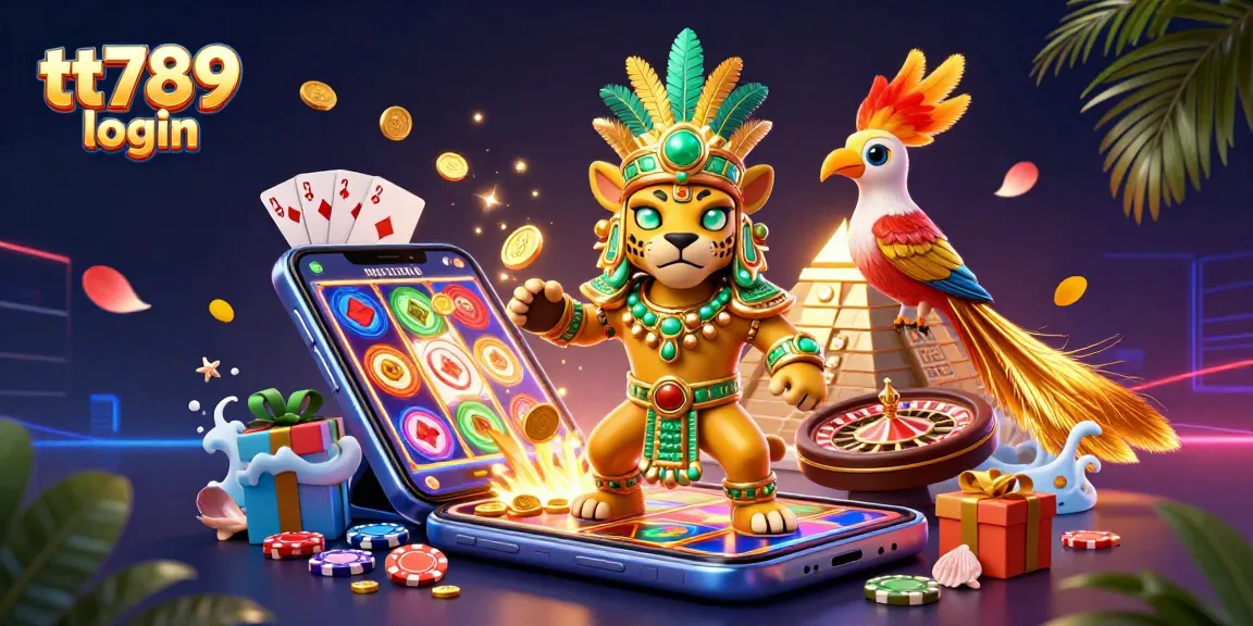 Ikuti tt789 login dengan karakter kasino 3D yang hidup di tengah elemen permainan dinamis.