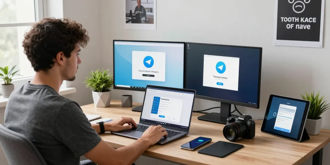 Engaged user downloading Telegram on a laptop in a tech-savvy workspace.