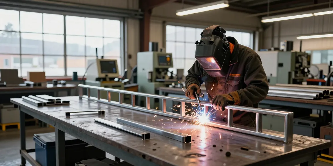 Custom metal fabrication service showcasing metal fabrication in West Vancouver, with a skilled worker welding a railing.