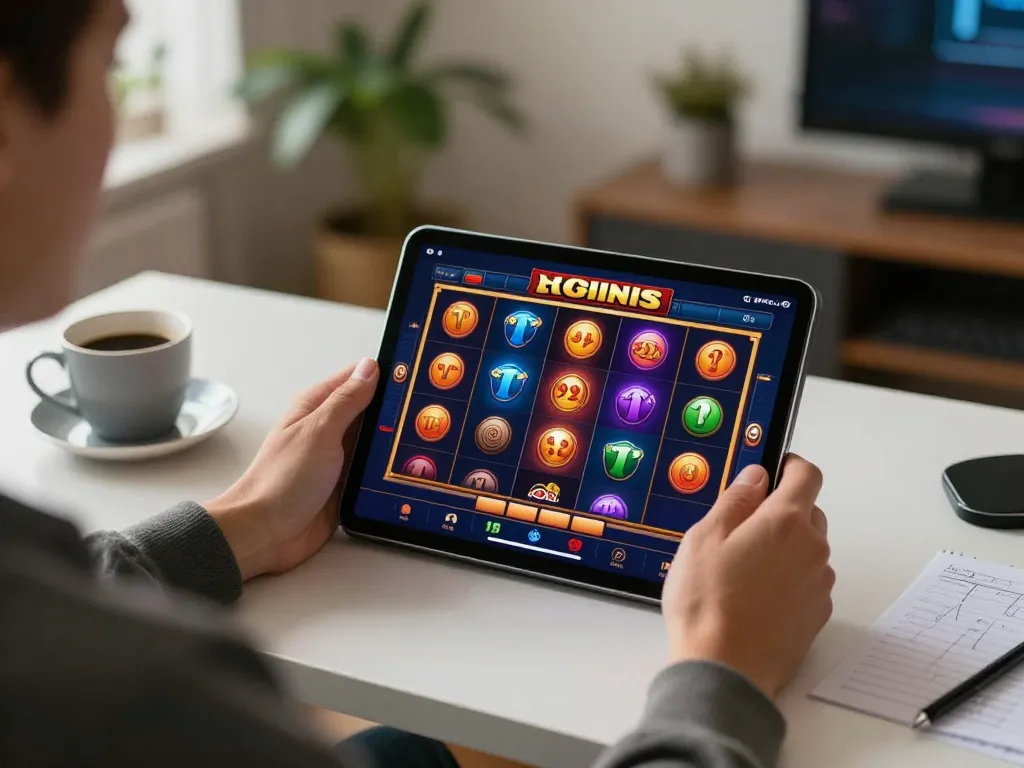 Experience the thrill of bet88 8 gameplay on a tablet with spinning reels in a cozy setting