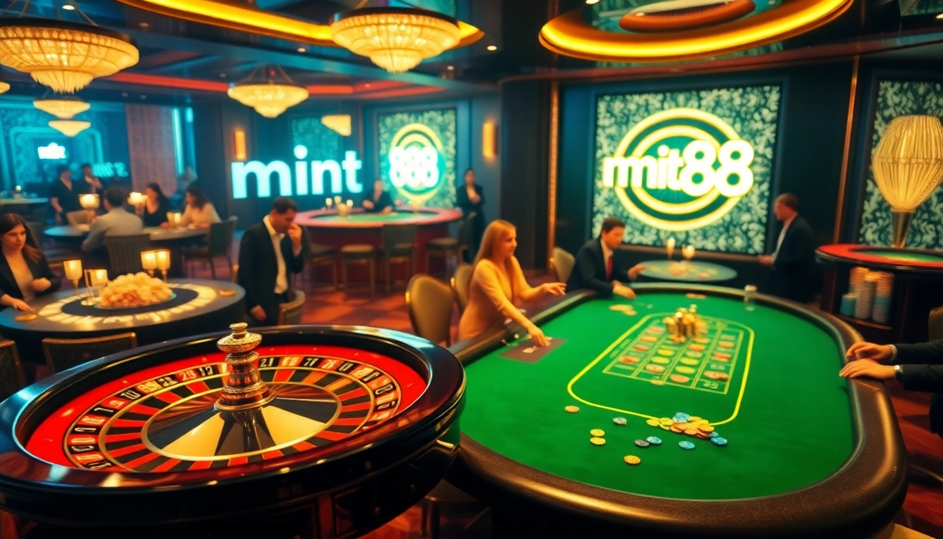 Feeling the thrill of mint88 at a vibrant casino table with chips and cards.