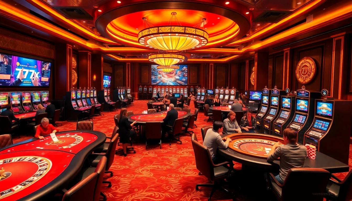 Experience the excitement of gambling at 777X with vibrant casino tables and enthusiastic players.