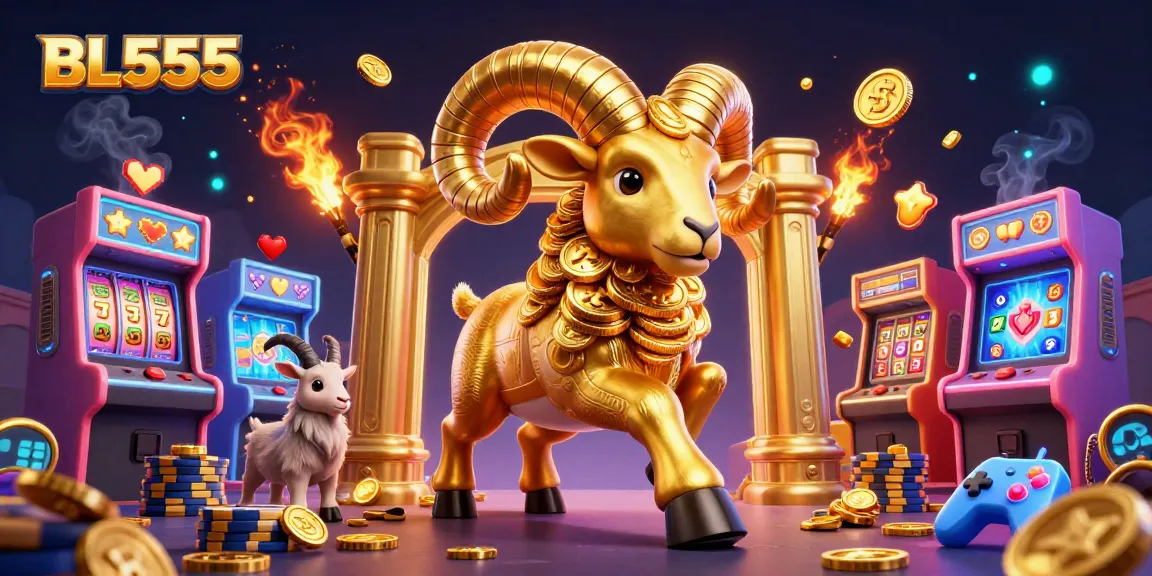 Experience thrilling gameplay at BL555 with dynamic casino elements and golden ram illustration.