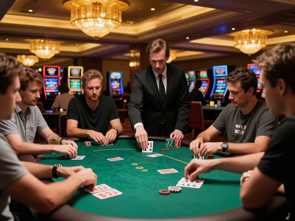 C168 players strategizing during an intense poker game in upscale casino environment