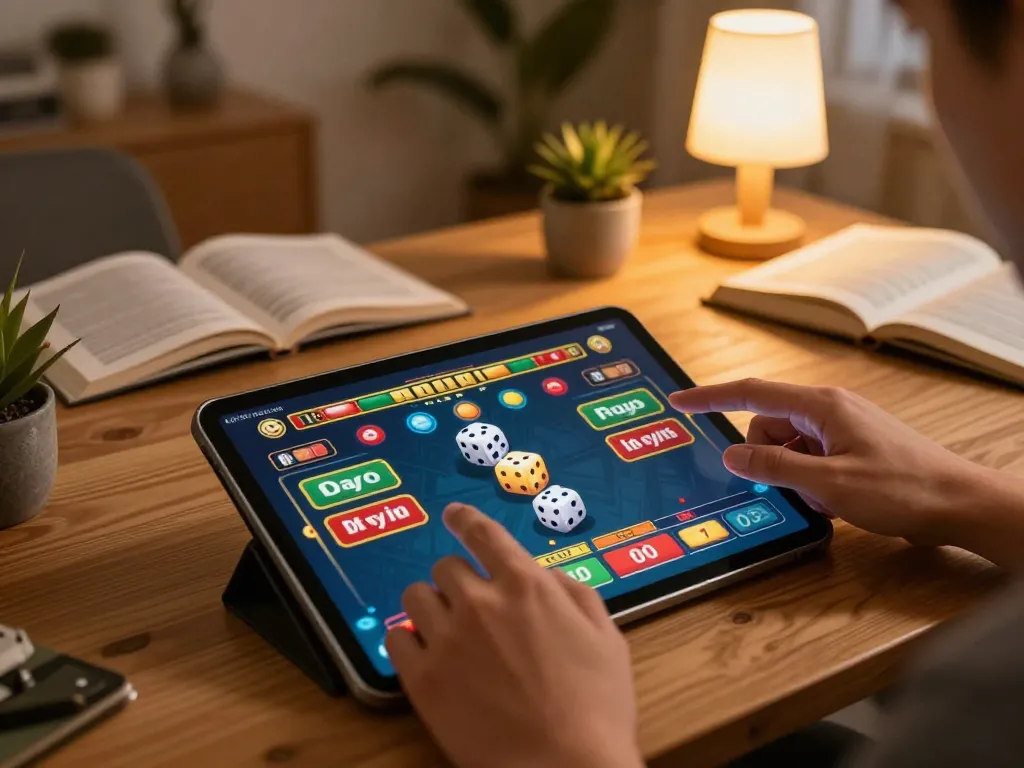 Experience engaging tai xiu gameplay on a tablet in a cozy home setting.