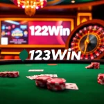Experience exhilarating games at https://123win.to/ with a luxurious online casino atmosphere featuring a blackjack table and roulette wheel.