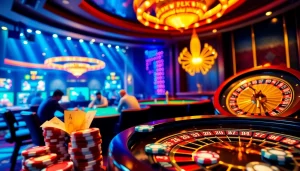 Experience the excitement of luckywin tài xỉu in a vibrant casino setting with players engaged in thrilling bets.