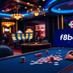 Engaged players at a poker table showcasing Link f8bet in a luxurious casino environment.