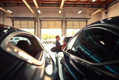 Install auto window tint near me while a technician applies film to a vehicle window.