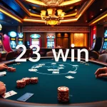 Exciting poker game at 23win casino, featuring players, chips, and cards.
