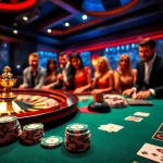 Engage with high-stakes gaming at https://hot789.live/, showcasing a lively casino action scene with players and chips.