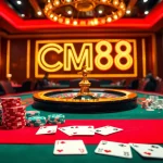 CM88 celebrates thrilling poker nights with a vibrant casino scene, featuring elegant cards and chips.