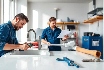 Toronto licensed plumbers effectively repairing plumbing issues in a modern home setting.
